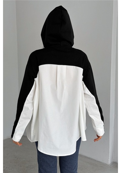 Femelle Kadın Siyah Standart Beden Oversize Kalıp Cepli Tasarım Sweatshirt