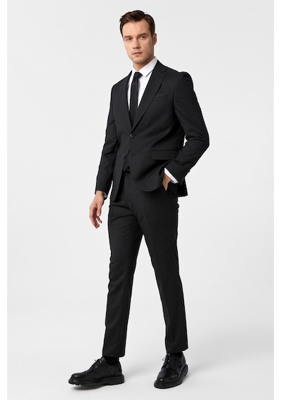 Süvari Siyah Slim Fit Desenli Mono Yaka 6 Drop Klasik Takım Elbise