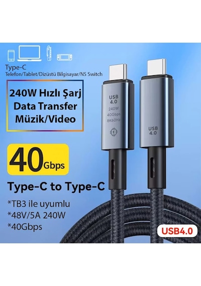 Ally 40gbps 240w Type-c 8k Görüntü Ve Hızlı Data Şarj Kablosu- 5775