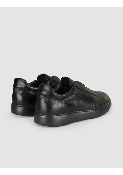 Cabani Hakiki Deri Siyah Bağcıksız Erkek Sneaker