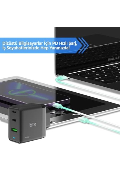Bx3p65g 65w Gan Qualcom 4.0 2 Type-c &amp Usb-a 3 Portlu, Macbook Pro/air, İpad Air/pro, İphone 16/15/14/14 Pro Max İph