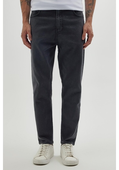 Tudors Erkek Regular Fit Bol Kesim Denim Yıkamalı Efektli Esnek Gri Jean Kot Pantolon-34494
