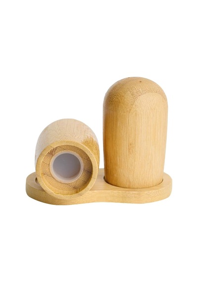 Bambu Standlı Tuzluk Karabiberlik Seti, Ahşap, Kahverengi, 140g, 8cm X 4cm, 2'li Diğer