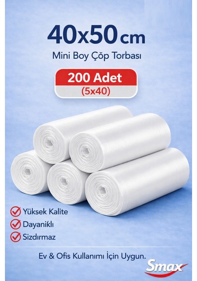 Mini Boy Çöp Torbası 40x50 Cm Şeffaf 200 Lü 5 40 Ev & Ofis Tipi Küçük Çöp Poşeti