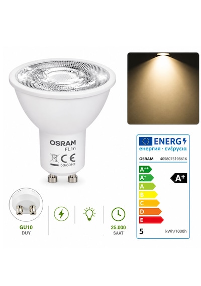 Osram Gu10 2'li Paket Led Ampul 4.5w 6500k Beyaz 2 Adet