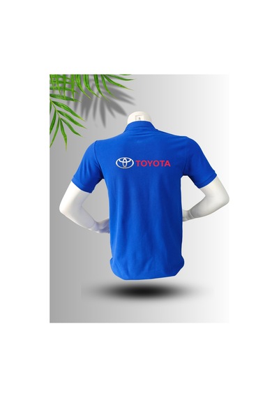 Frooy Toyota Logo Baskılı Polo Yaka Pamuklu T-shirt Mavi
