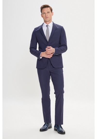 AC&Co / Altınyıldız Classics Erkek Lacivert Slim Fit Dar Kesim Mono Yaka Takım Elbise Lacivert