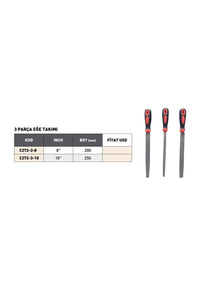 Fett 200mm Pld 3 Parça Eğe Takımı