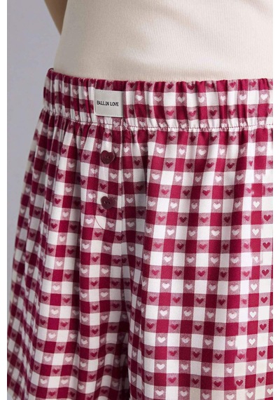 Defacto Kareli Şort Pijama Altı G7995ax26spbr205 Bordo-br205