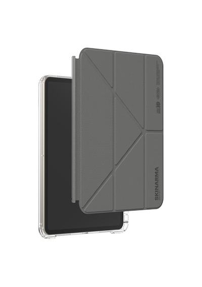 Apple Uyumlu iPad  Pro 11 2025 M5 Kılıf Skinarma Kalemlikli Arkası Şeffaf Standlı Magnetik Zeta Kılıf Gri Kapaklı Kılıf
