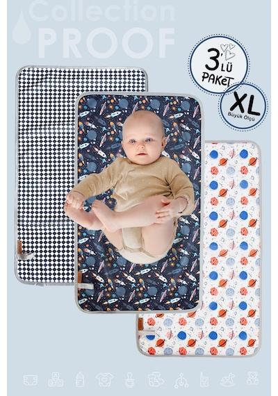 3lü Alt Açma Değiştirme Örtü Sıvı Geçirmez Koruyucu Alez Yıkanabilir Bebek Bakım Pedi XL GriGrup