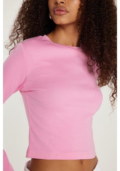 Tudors Kadın Slim Fit Dar Kesim Bisiklet Yaka Pembe Bluz-33370 Pembe