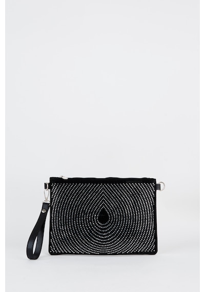 Vivaq Kadın Damla Gümüş Taşlı Süet Bilek Askılı Ve Zincir Askılı Portföy El Ve Clutch Çanta SİYAH