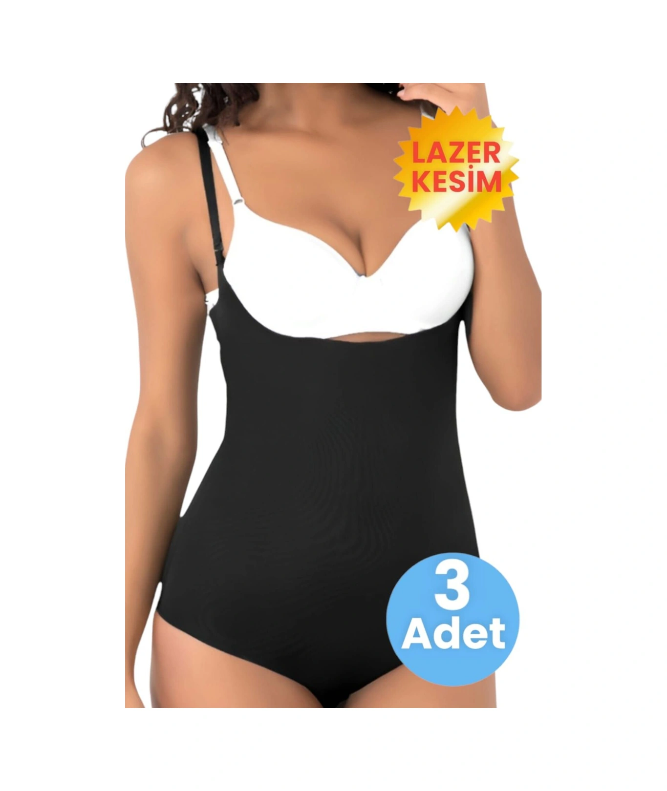 Tezzgelsin Kadın Lazer Kesim Ve Toparlayıcı Göğüs Altı Askılı Body Korse 3'lü Set Siyah