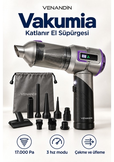 Md-a8 Vakumia Kablosuz El Süpürgesi 100w, 3 Kademeli, 200 Ml - Siyah-beyaz Gri