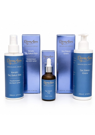 Dermaura Premium Saç Onarım Seti Keratin Saç Bakım Sütü + Saç Bakım Yağı + Onarıcı Saç Bakım Kremi