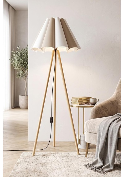 Woody Tripod Flora Çift Renkli Zemin Lambaderi, Kumaş Başlıklı Ayaklı Lamba Ve Salon Oturma Odası Aydınlatması - Modern Dekoratif Yer Lambası Diğer