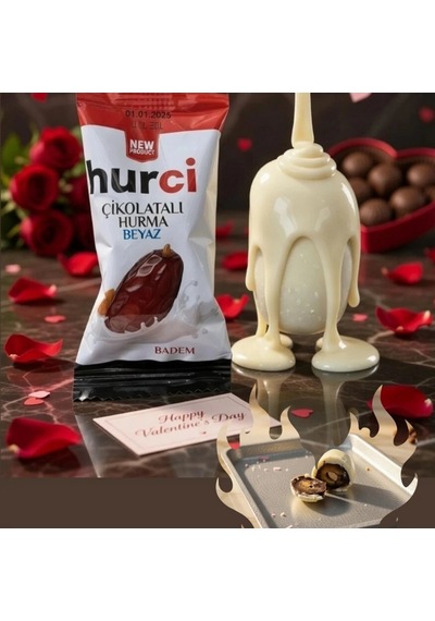 Hurci Beyaz Çikolata Kaplı Bademli Hurma 1000 Gr