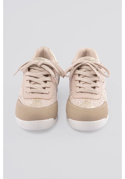 Mubiano Kadın Sneaker Taşlı Gold Ve Süet Detaylı Bağcıklı Spor Ayakkabı Zireya Bej Bej