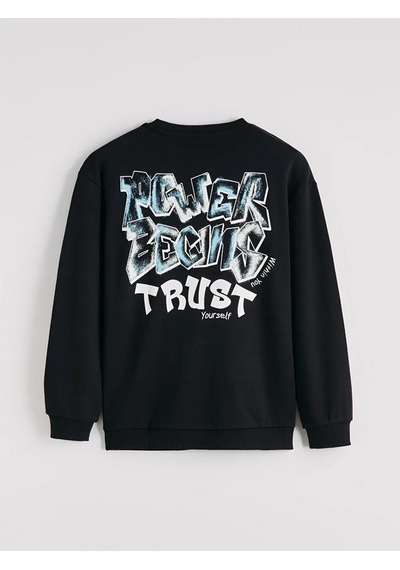 Lc Waikiki Siyah Baskılı Erkek Çocuk Sweatshirt