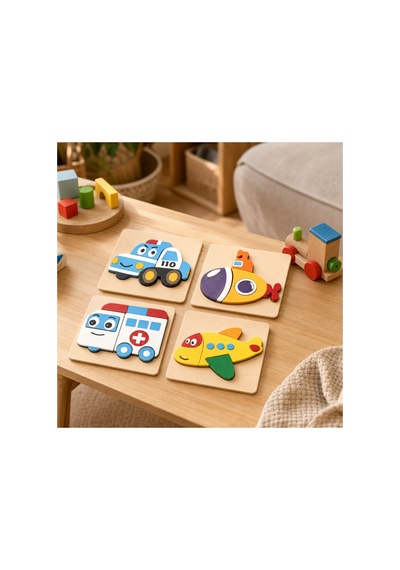 Bebek 4'lü Puzzel Pla Araçlar Temalı 3d Puzzle Seti