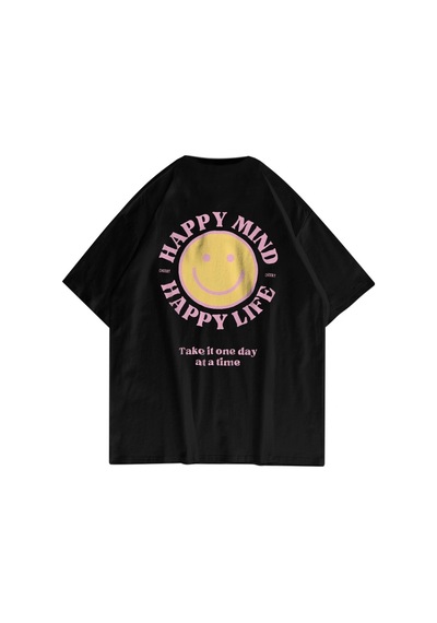 Startmore Unisex Happy Life Siyah Tshirt Siyah