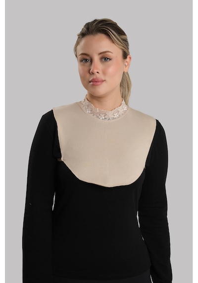 Hürrem Bone Bej Tesettür Boyunluk Viskon Kumaş Yaka Dantelli 1004_12 Bej