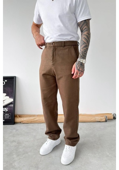 Kahverengi Dokulu Basic Baggy Pantolon