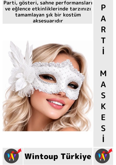 Partimaskesi Luxery Estetik Kostüm Davet Yılbaşı Cosplay Balo Şık Tüylü Venedik Parti Maskesi Tüm Yaşlar