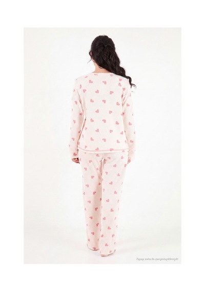 Lela Desenli Yumuşak Dokulu Uzun Kollu Pijama Takımı Kadın Pijama Takımı 6575020 Ekru
