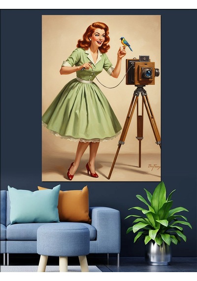 Vintage Fotoğrafçı Kadın Elbise Dekoratif Kanvas - Mdf Ahşap Tablo
