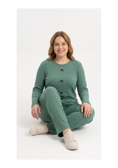 Sleeproom Büyük Beden Kadın Kaşkorse Mevsimlik Yeşil Pijama Takımı