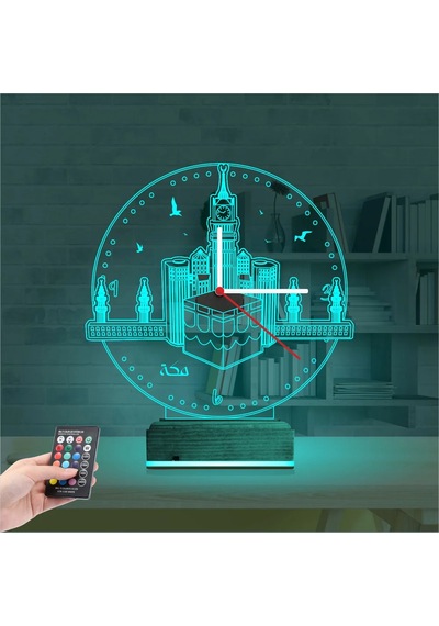 Luvivia Mekke Kabe Cami Saatli 3d Lamba - Masa Gece Lambası Şeffaf