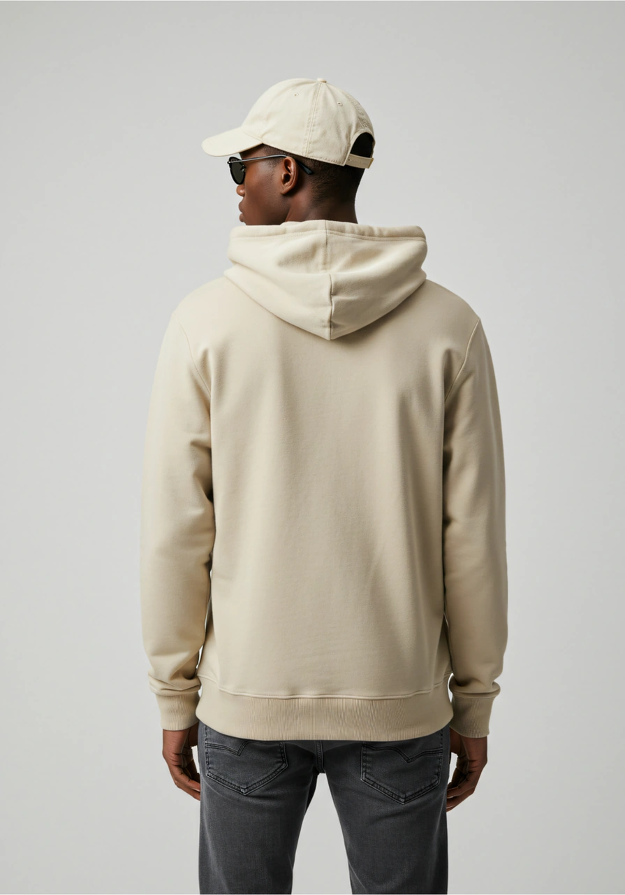Erkek Oversize %100 Pamuk Yüksek Kalite Erkek Kapüşonlu Sweatshirt Bej