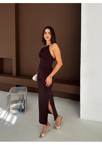Kadın Uzun Abiye Elbise Yırtmaçlı Sırt Dekolteli Şık Gece Elbisesi - Kahverengi Çok Renk Kadın Uzun Abiye Elbise Yırtmaçlı Sırt Dekolteli Şık Gece Elbisesi - Kahverengi Çok Renk