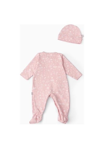 Boumini Bebek Patikli Tulum Şapka Set Bahar Çiçekli Pembe-pembe Pembe