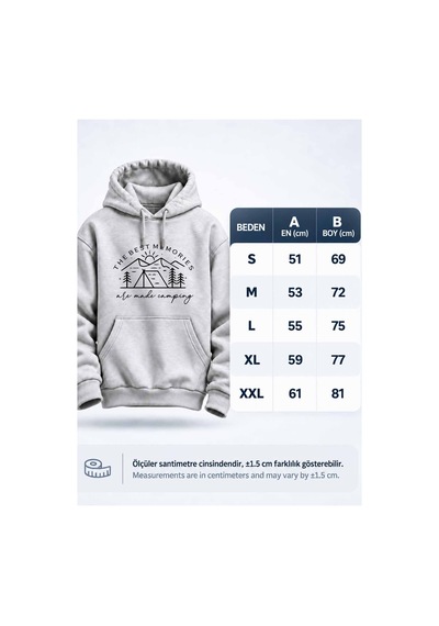 North Whiskers Kamp Anıları Baskılı Unisex Hoodie Outdoor Doğa Temalı Kapüşonlu Sweatshirt Gri - 931461244 Gri - 931461244 Gri
