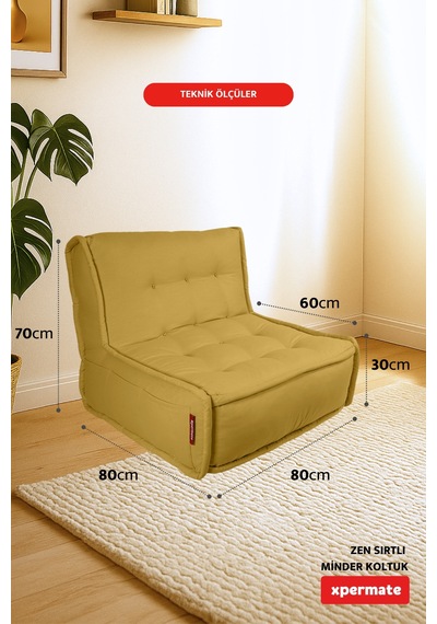 Xpermate Zen Sırtlı Minder İskandinav Tarzı Minder 80x60 Hardal