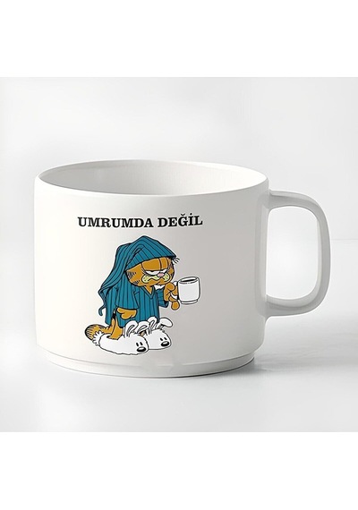 Duble Türk Kahvesi Fincanı & Espresso Umrumda Değil ''garfield'' 180 Ml Beyaz