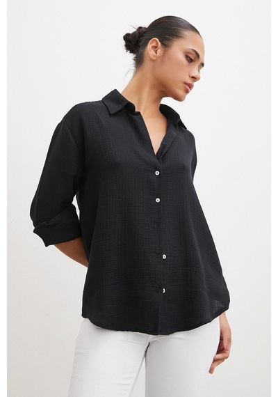 Never More Krinkıl V Yaka Gömlek Siyah