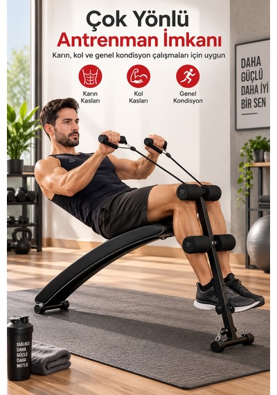 Mekik Ve Ağırlık Sehpası Direnç Lastikli Çok Fonksiyonlu Bench Egzersiz Sehpası Ev Tipi Fitness Aleti Siyah