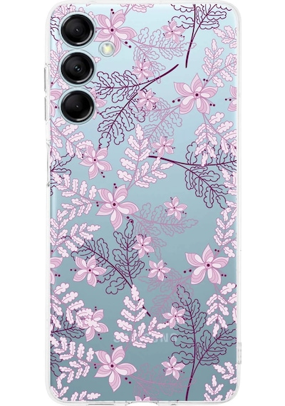 Samsung M14 Uyumlu Kamera Korumalı Floral Pudra Tasarımlı Şeffaf Silikon Kılıf