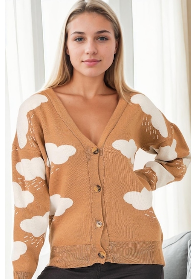 Z9009 Dewberry Bayan Bulut Detay Hırka-camel Camel