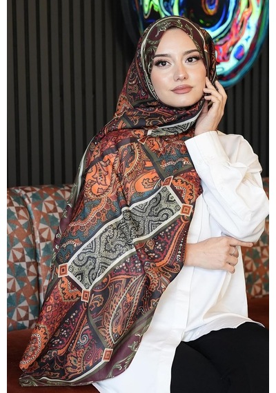 Paisley Desen Kahverengi Soft Pamuk Şal Çikolata Çok Renkli