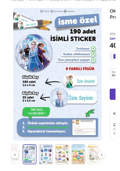 Okul Etiketi Kalem Defter İsimli Etiket Isim Yazılabilen Prenses Temalı - 190 Adet Özel Yeni Tasarım