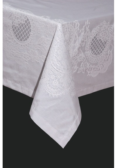 Pano Lace Pamuklu Masa Örtüsü 8 Kişilik 150x220 Cm Masa Örtüsü Gri