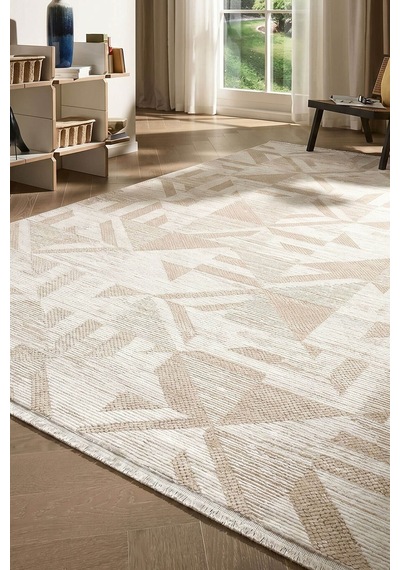 İmge 2506 Bej - Geometrik Desenli Halı Bej
