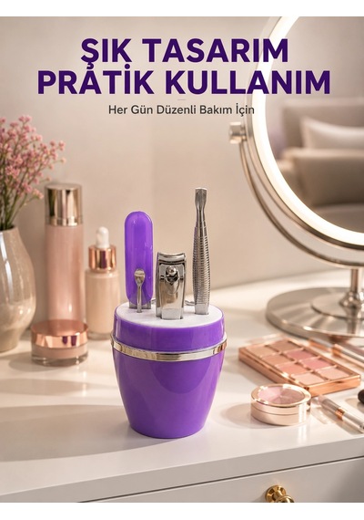 Mey İthalat Mor Manikür Pedikür Seti Taşınabilir Kişisel Bakım Kiti