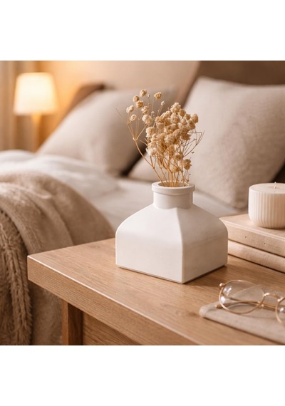 Minimalist Beyaz Mini Vazo, El Yapımı Taş Tozu, 7 Cm, Mat Finish, Japandi & İskandinav Stil, Masa Üstü Dekor Çok Renkli