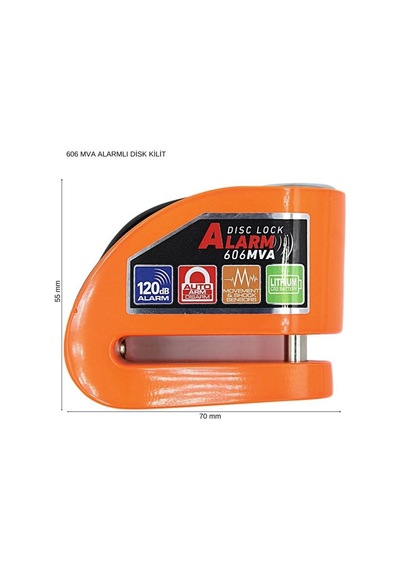 Armor Alarmlı Motorsiklet Disk Kilidi Çelik Gövde 606 Mva 6mm-turuncu